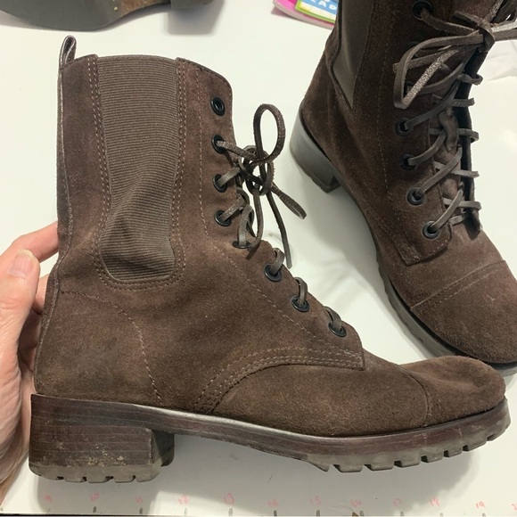 Tory Burch Suede 8 M Broome Lace Up Combat Boots - Picture 7 of 11